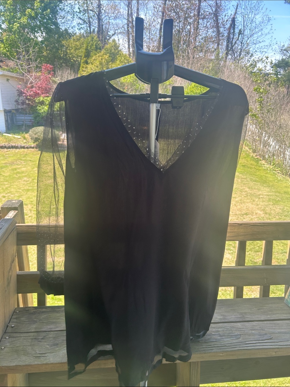 Black V-Neck Sheer Sleeve Dress